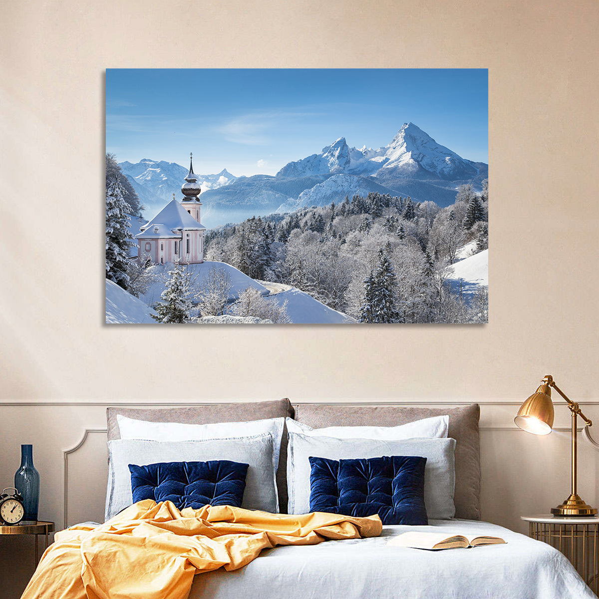 Maria Gern Church and Watzmann in Winter Wall Art in a room, landscape