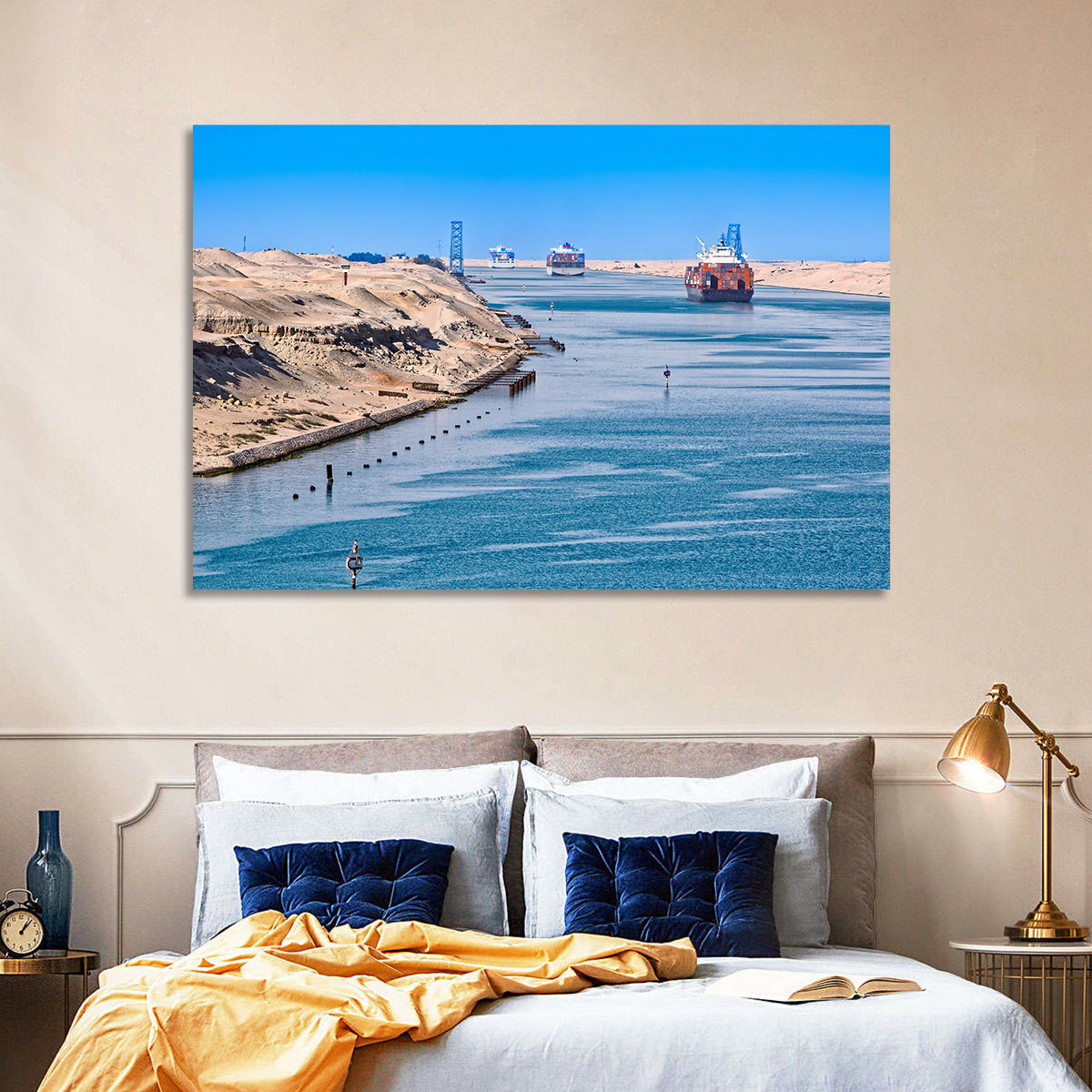 Suez Canal Container Ships Wall Art in a room, landscape