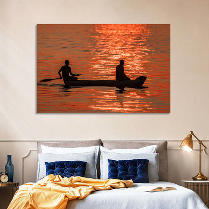 Sunset Canoe Silhouette Wall Art