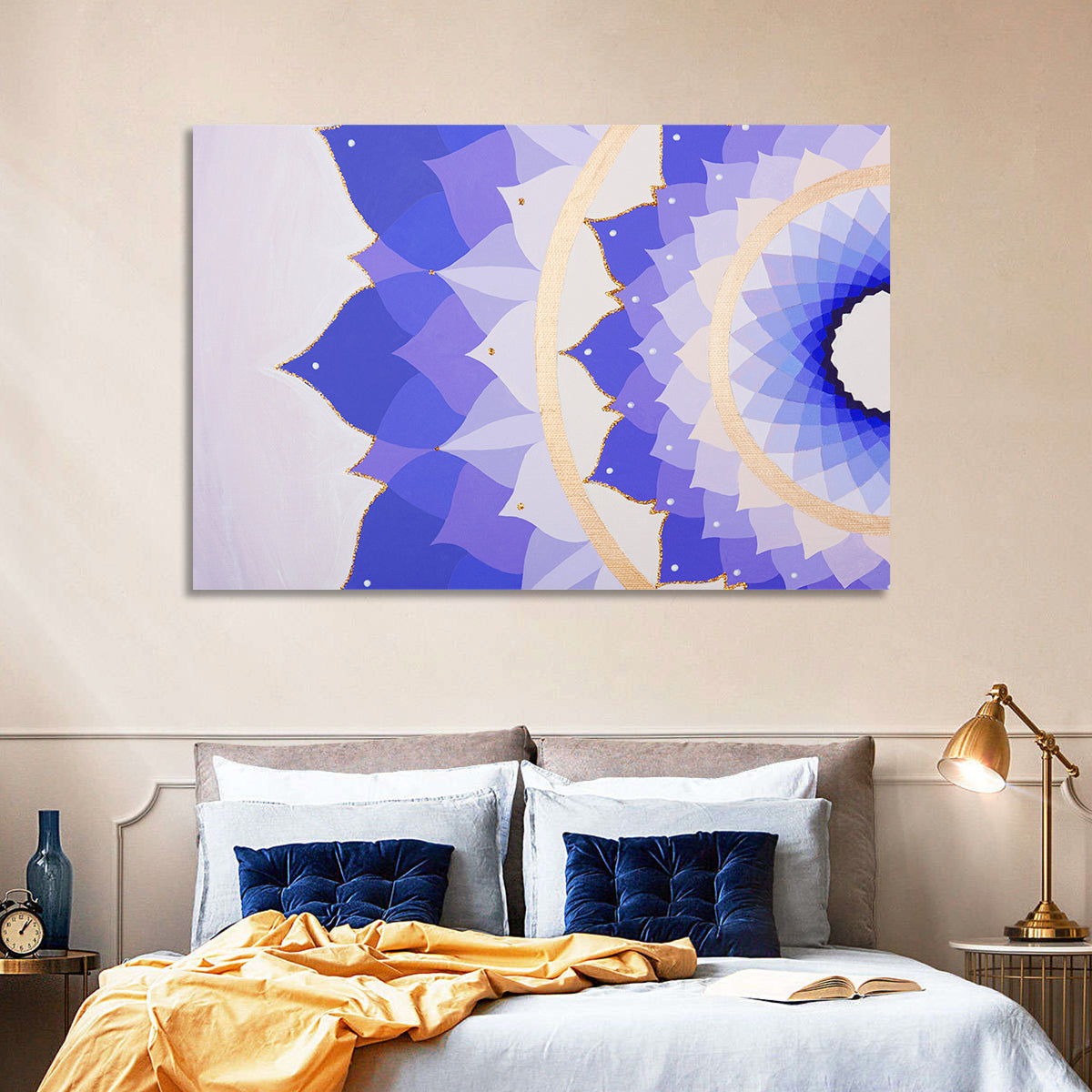 Sahasrara Chakra Lotus Mandala Wall Art in a room, landscape