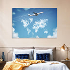 Jet Over Cloud World Map Wall Art