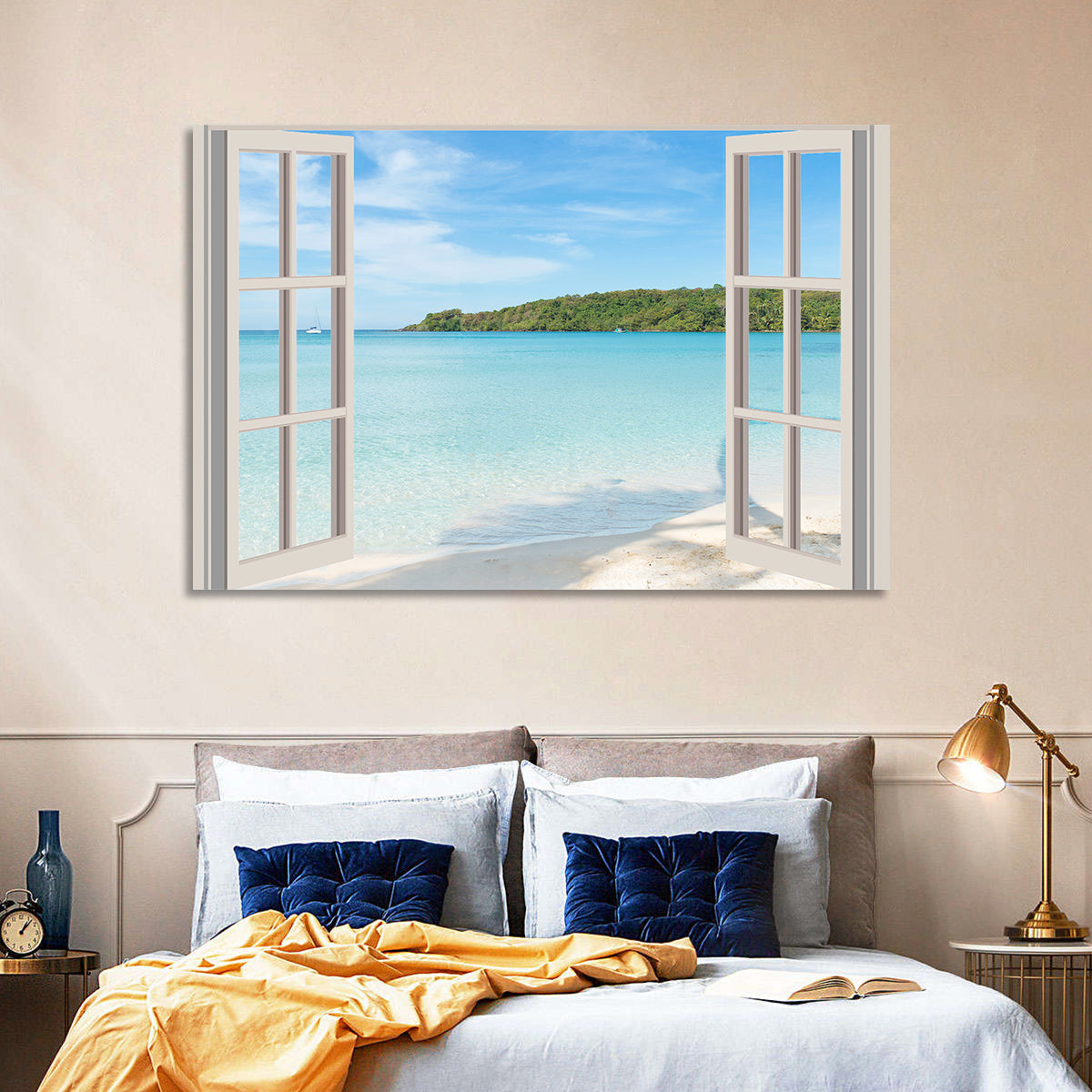 Turquoise Beach View Through Window Wall Art