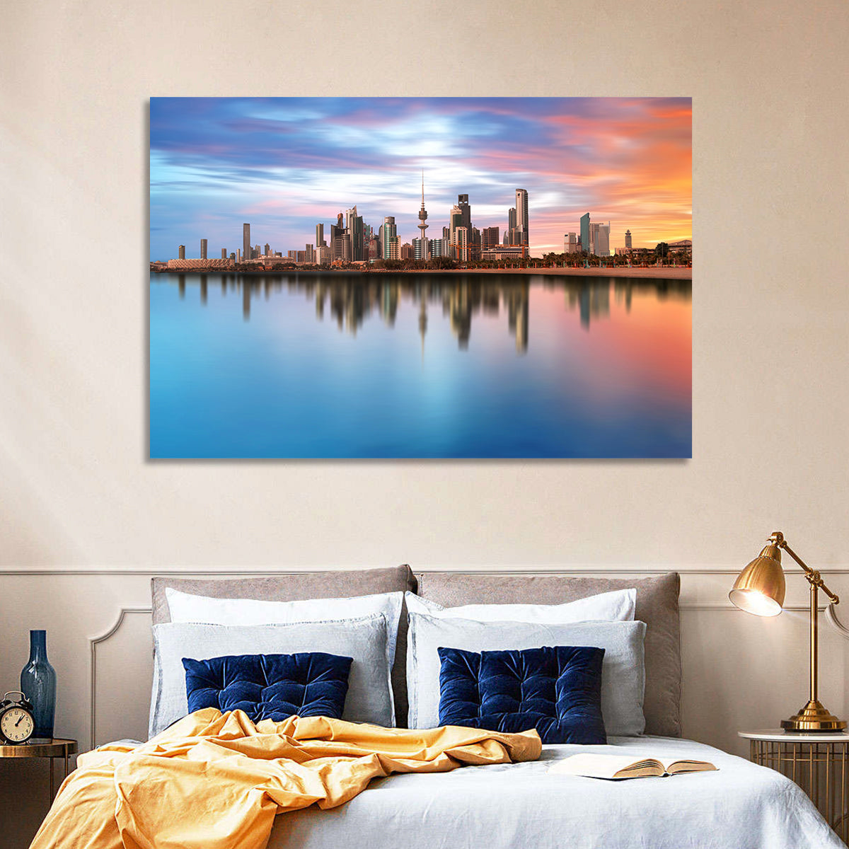 Kuwait City Skyline at Sunset Wall Art in a room, landscape