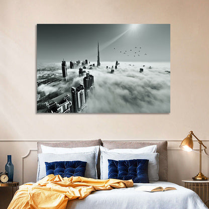 Burj Khalifa Rising Through Morning Fog Wall Art