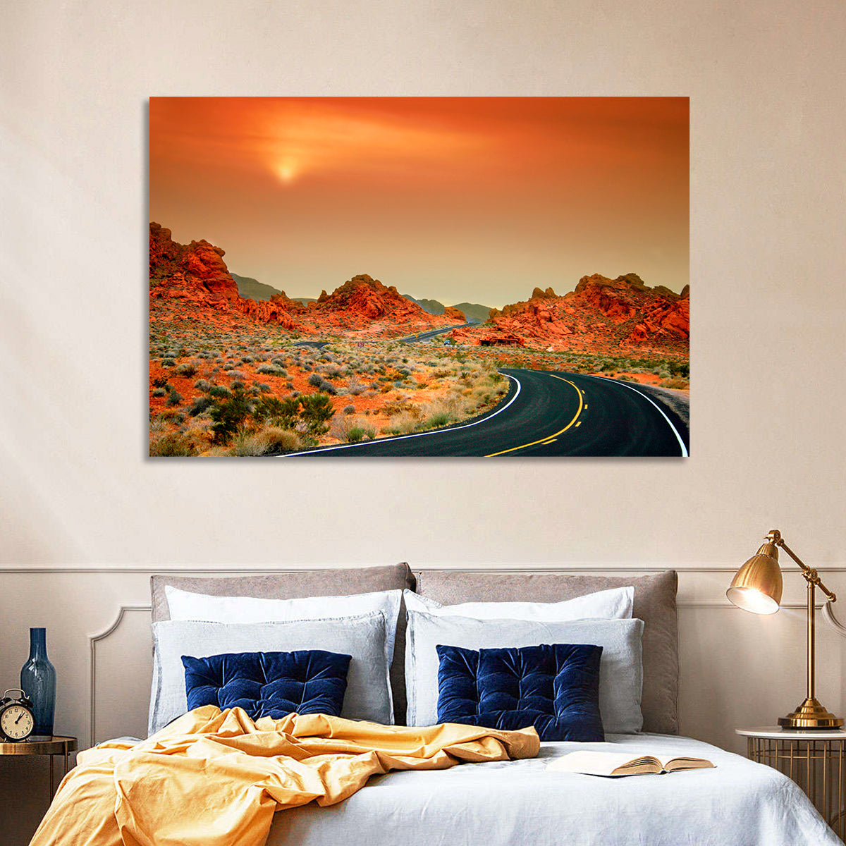 Valley of Fire Winding Road Wall Art in a room, landscape