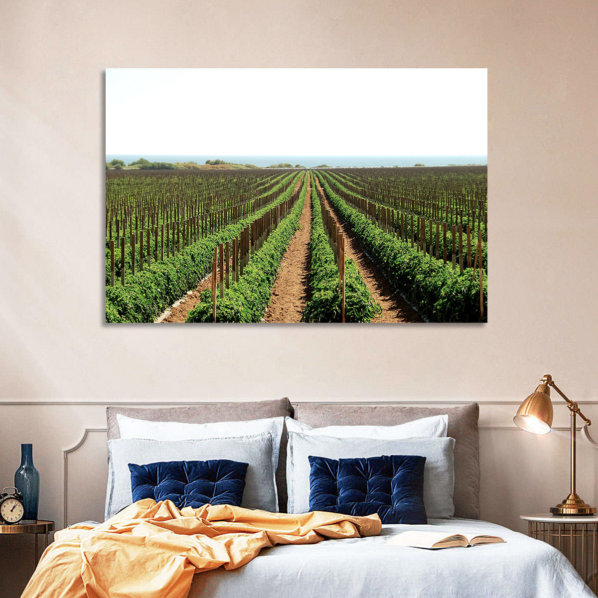 Tomato Fields Wall Art in a room, landscape