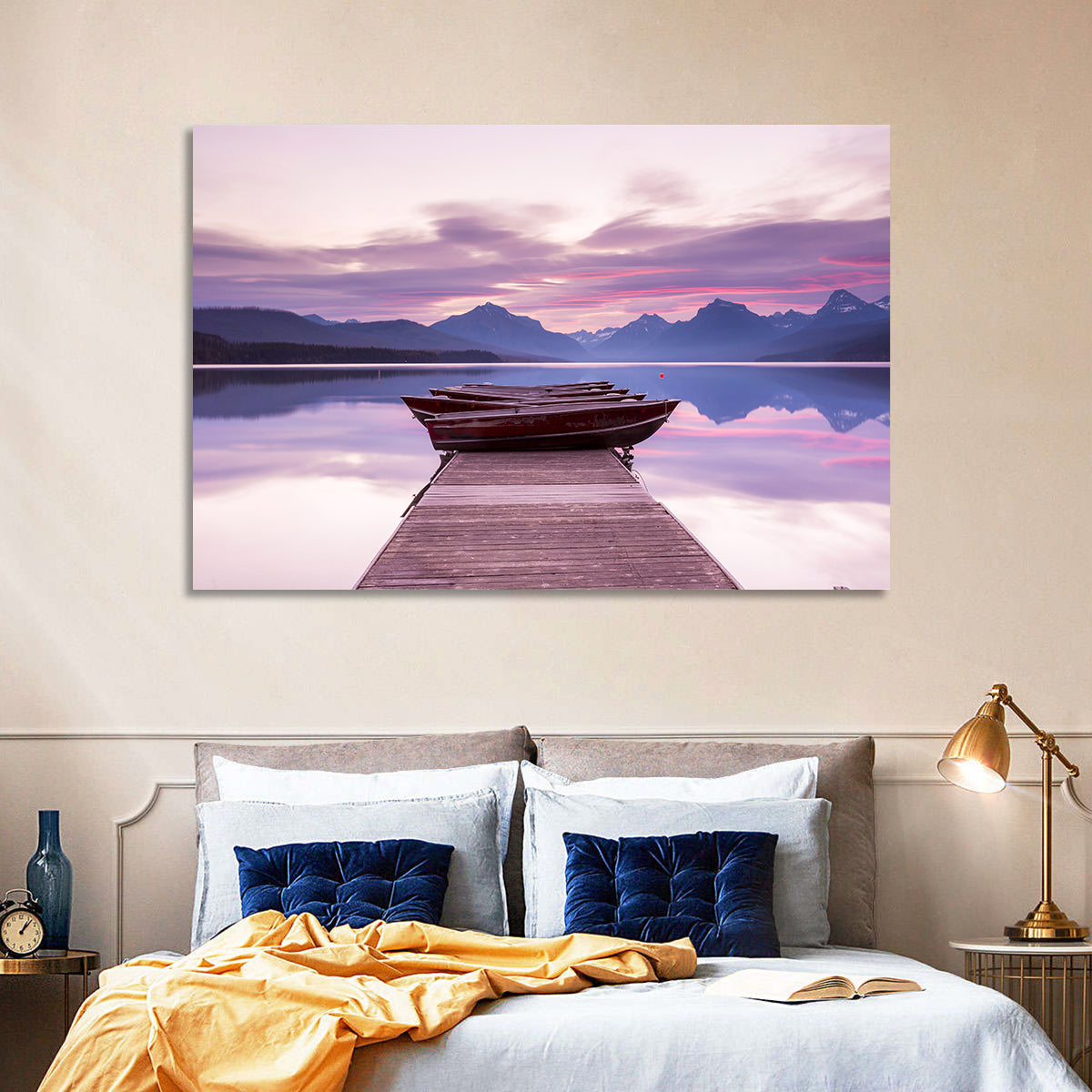 Lake Mcdonald Sunset Dock Wall Art in a room, landscape
