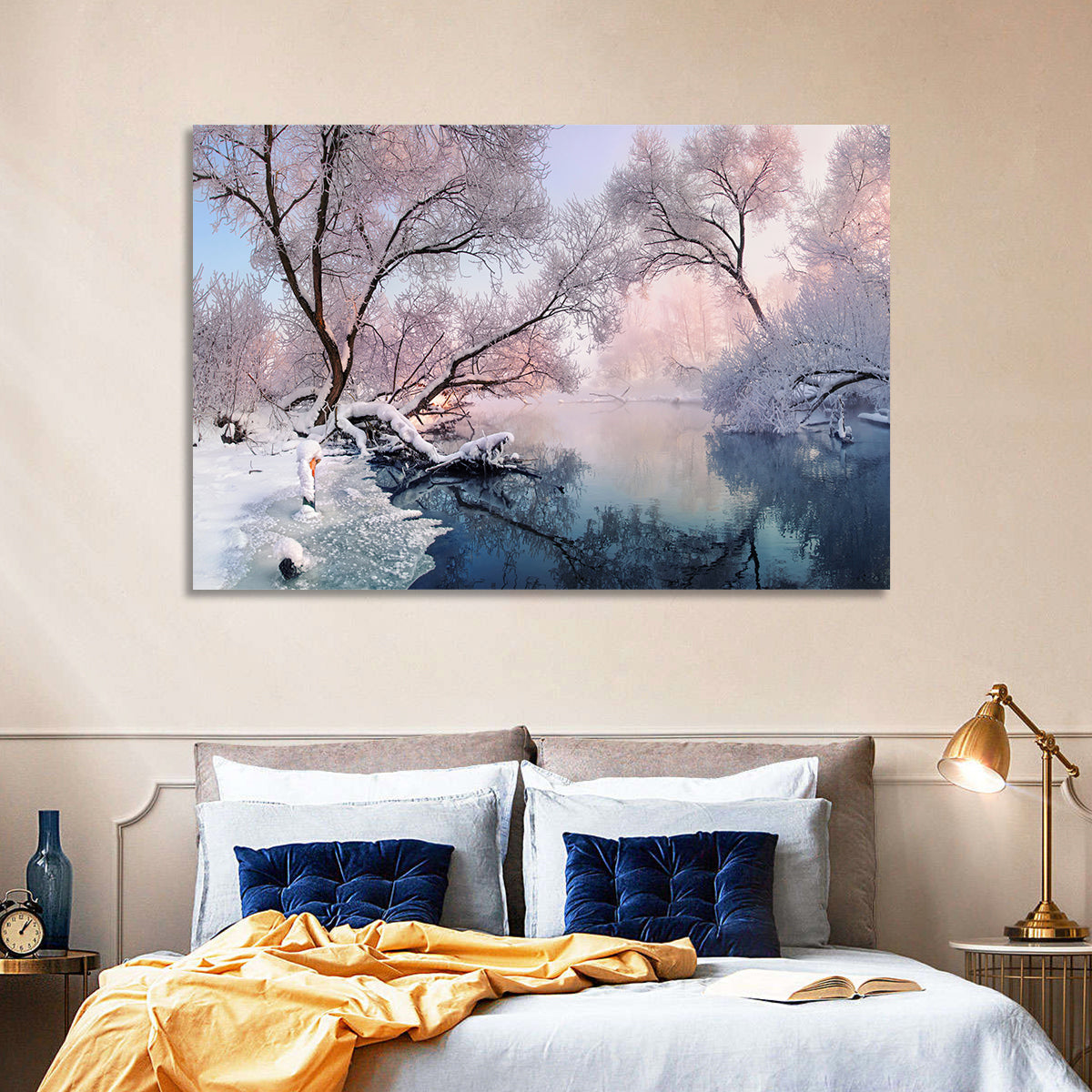 Snowy Lake Morning Mist Wall Art