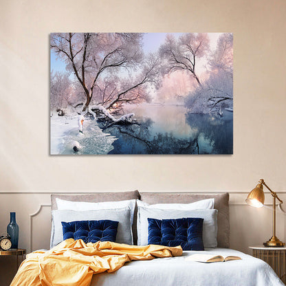 Snowy Lake Morning Mist Wall Art