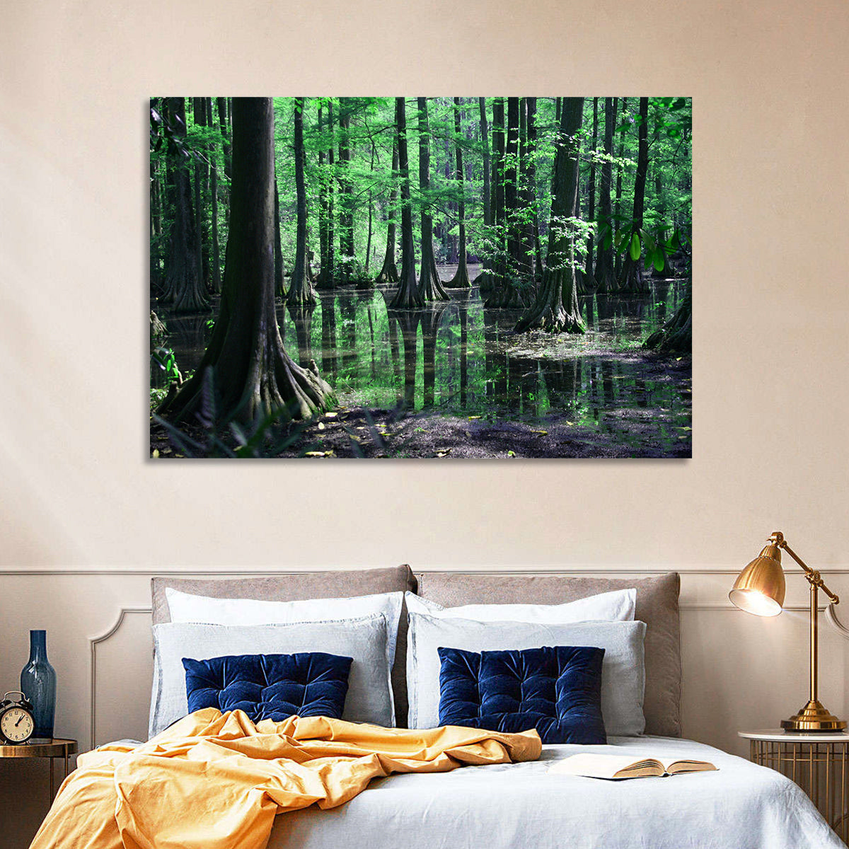 Congaree Swamp Reflection Wall Art in a room, landscape