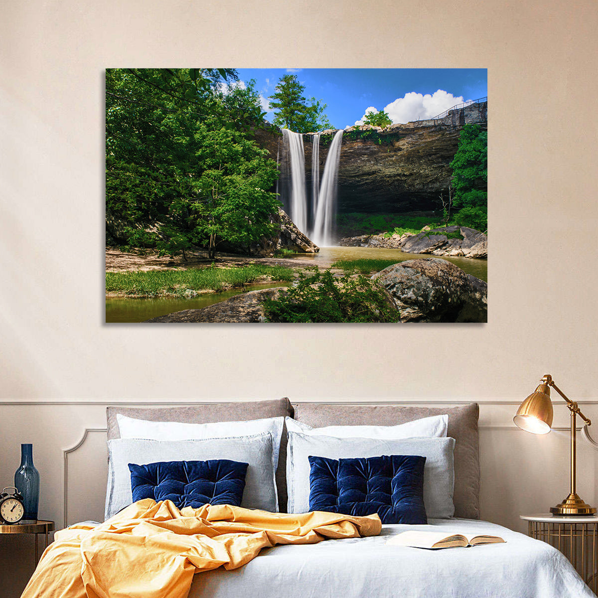 Noccalula Falls Waterfall in Daylight Wall Art in a room, landscape