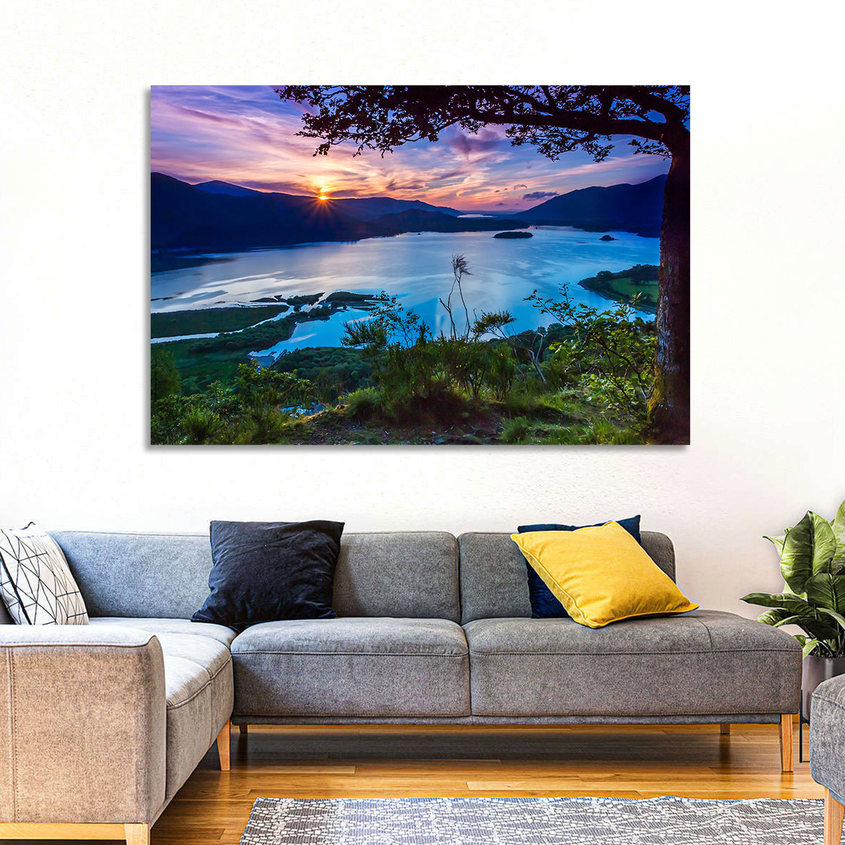 Bassenthwaite Lake Sunset Wall Art in a room, landscape