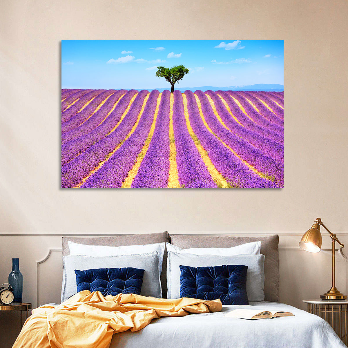 Lavender Field Wall Art in a room, landscape