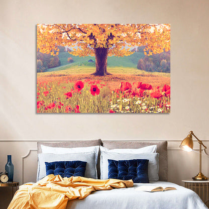 Autumn Tree and Poppy Field Wall Art