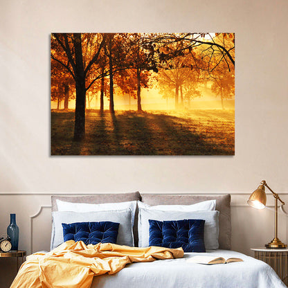 Autumn Sunbeams Through Fog Wall Art