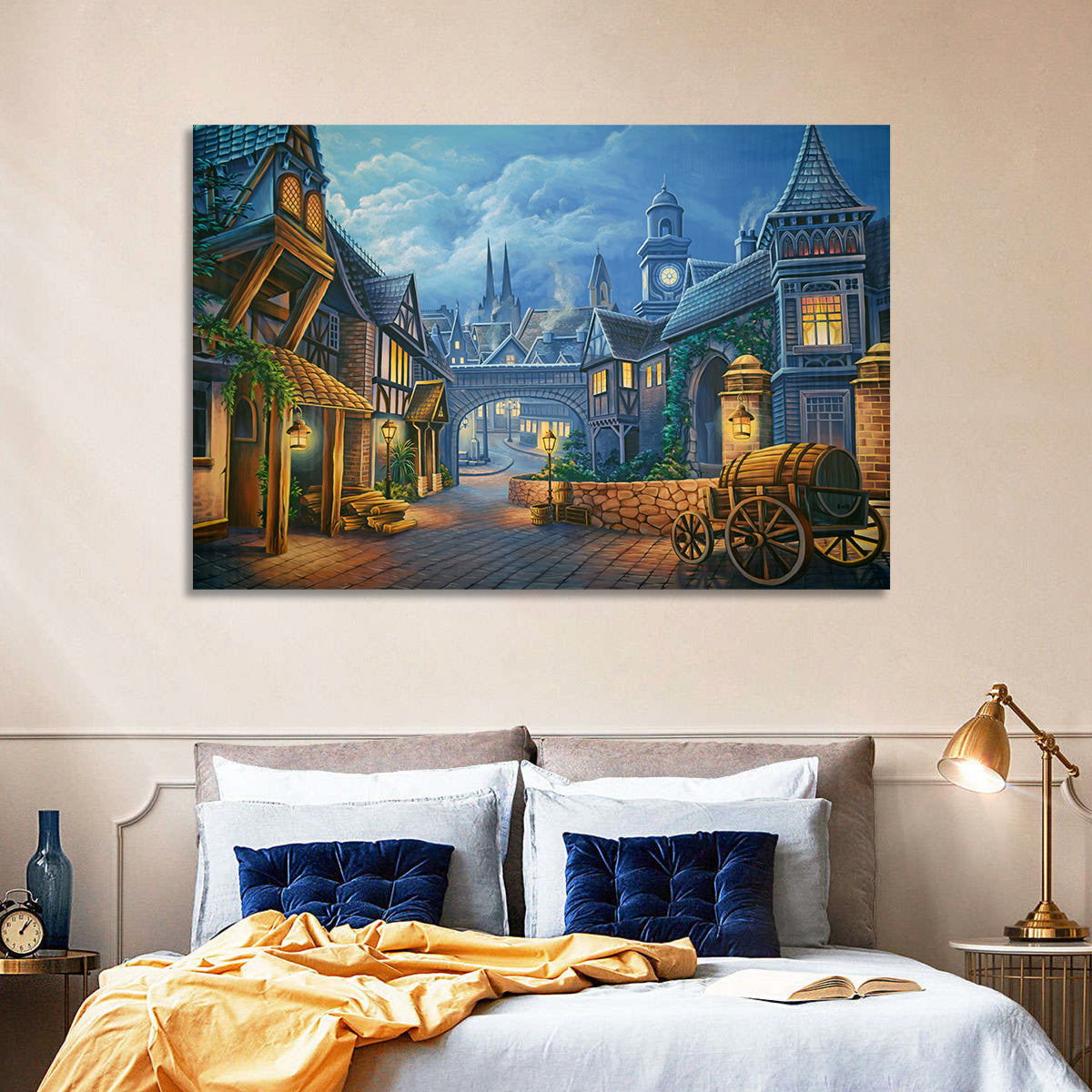 Victorian London Cobblestone Street Wall Art in a room, landscape