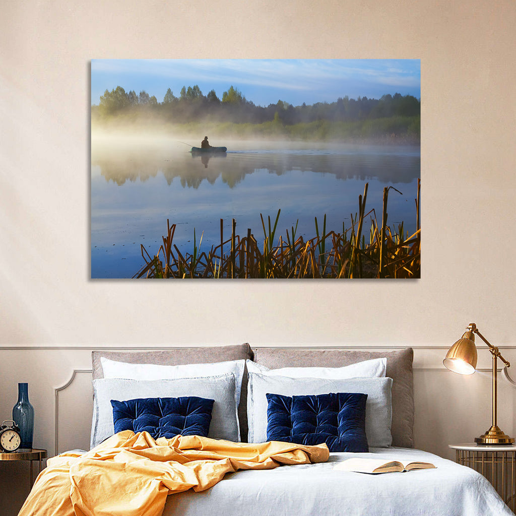 Misty Lake Fisherman Wall Art