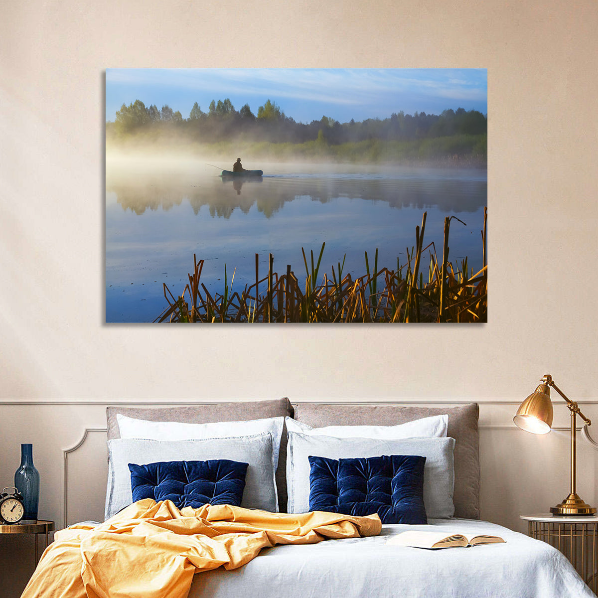Misty Lake Fisherman Wall Art