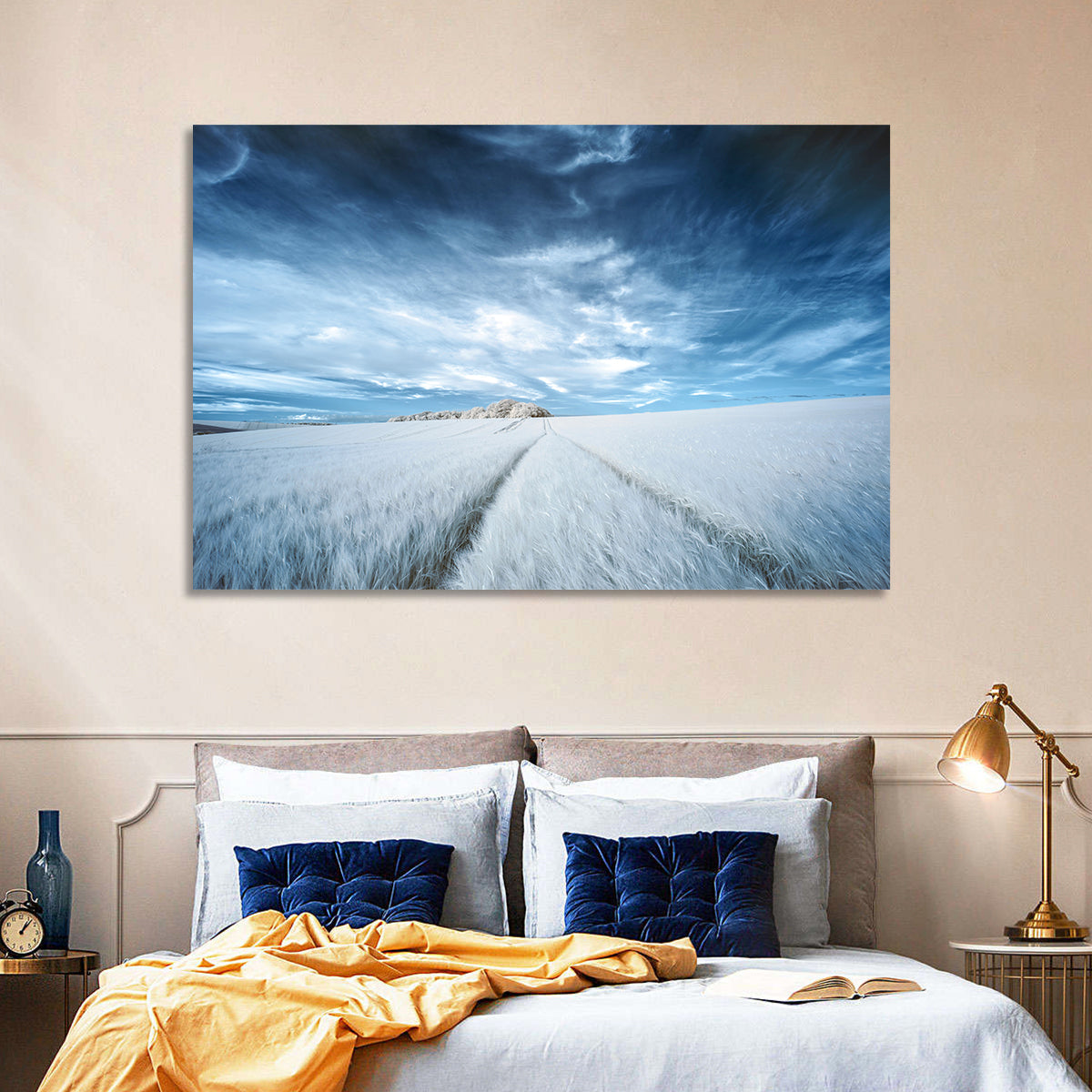 Surreal Infrared Grain Field Wall Art in a room, landscape