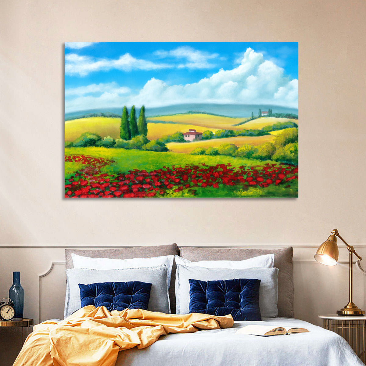Tuscan Poppy Field Wall Art in a room, landscape