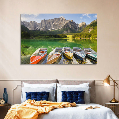 Five Boats at Lago Superiore Di Fusine Wall Art
