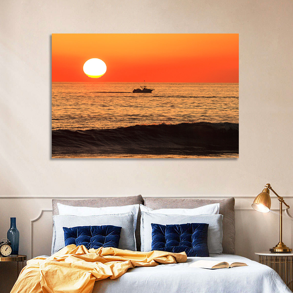 Oceanside Beach California Sunset Wall Art in a room, landscape