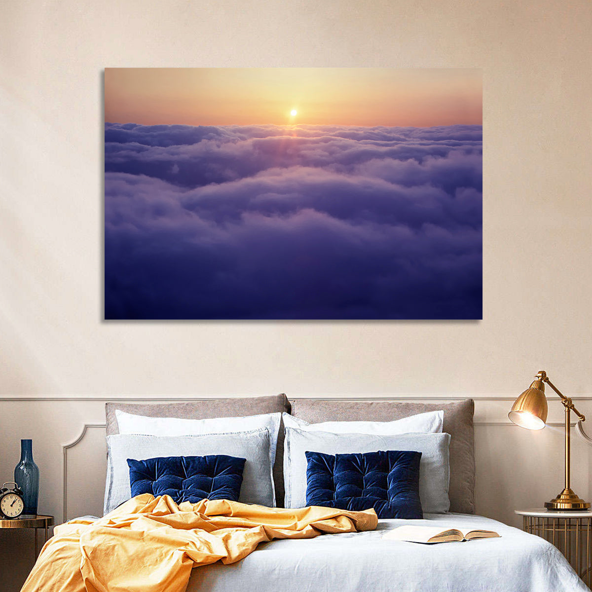 Sunset Over Endless Clouds Wall Art in a room, landscape