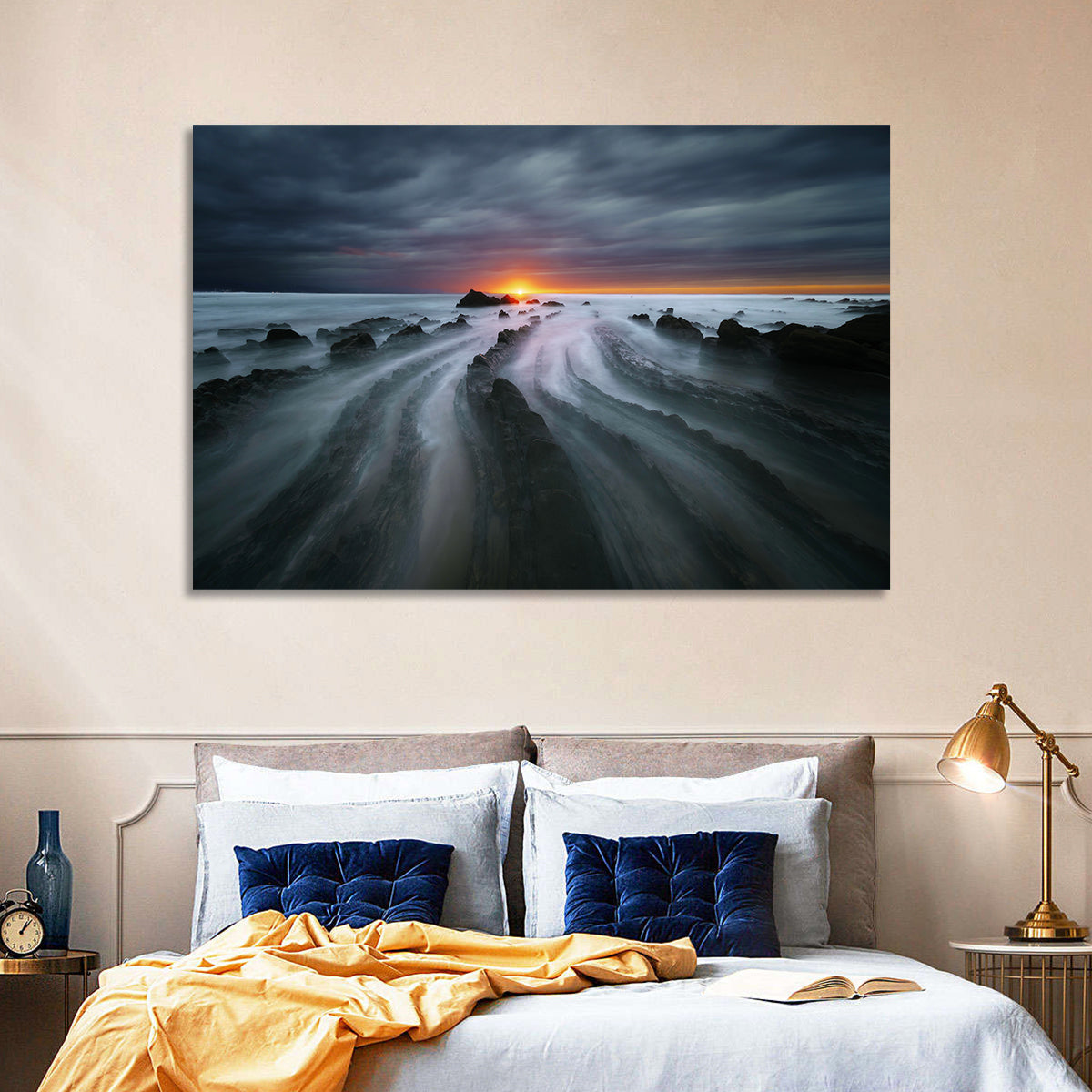 Barrika Beach Dusk Wall Art in a room, landscape