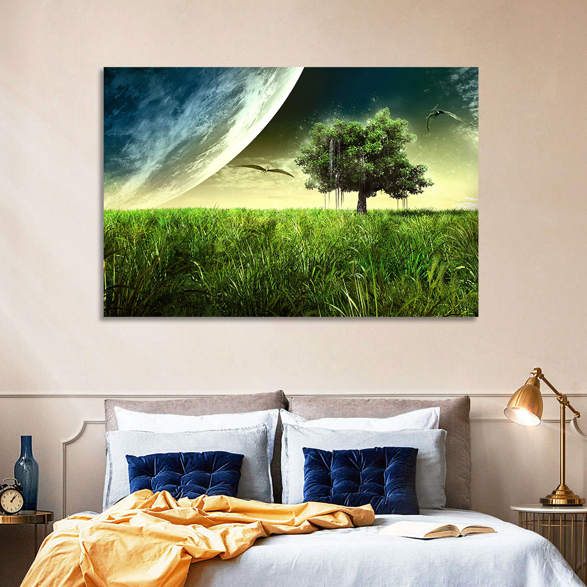 Alien Meadow Under a Giant Planet Wall Art