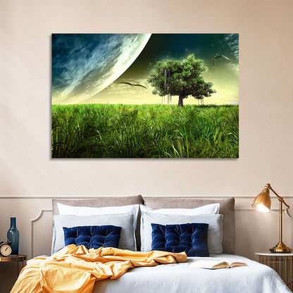 Alien Meadow Under a Giant Planet Wall Art