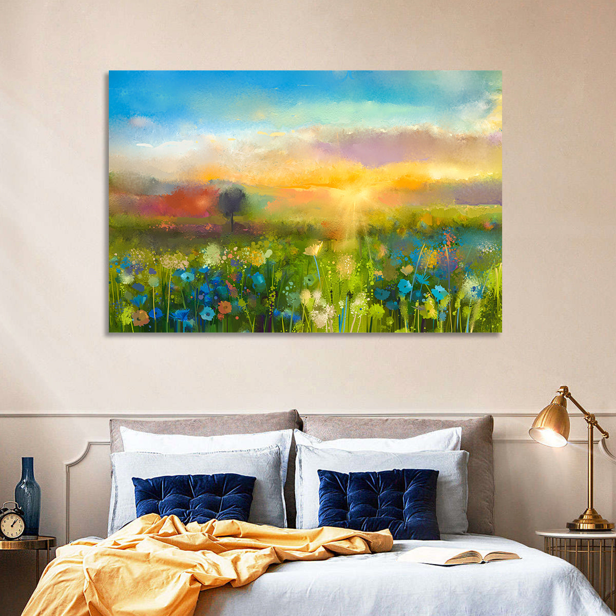 Sunset Wildflower Meadow Wall Art in a room, landscape