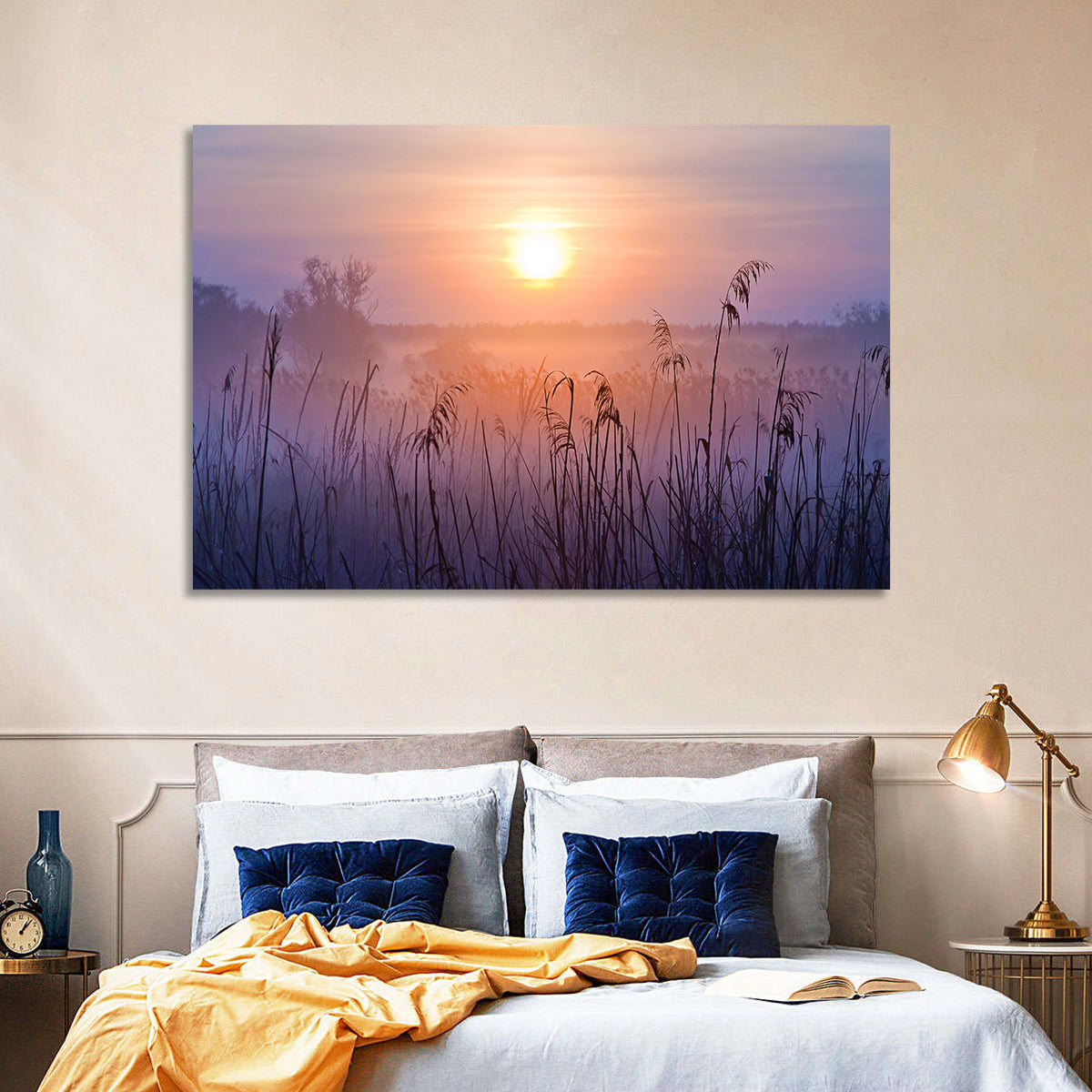 Lavender Sunrise Over Reeds Wall Art