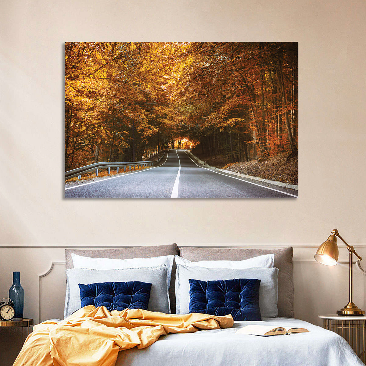 Autumn Forest Road with Canopy Wall Art in a room, landscape