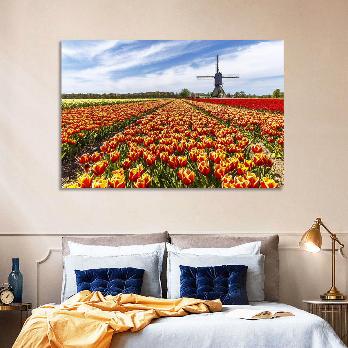 Windmill Over Tulip Fields Wall Art