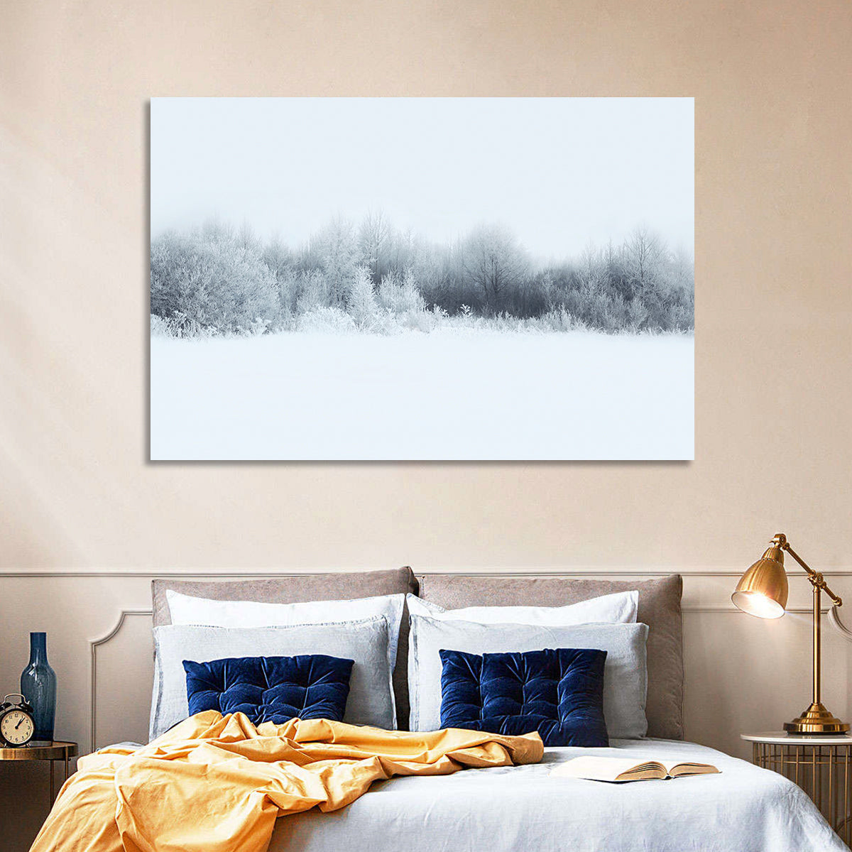 Frosted Winter Forest Wall Art in a room, landscape