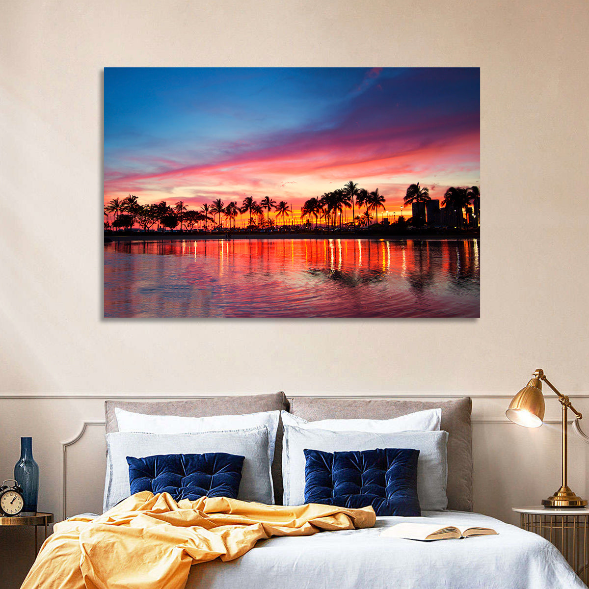 Hawaii Resort Sunset Wall Art in a room, landscape