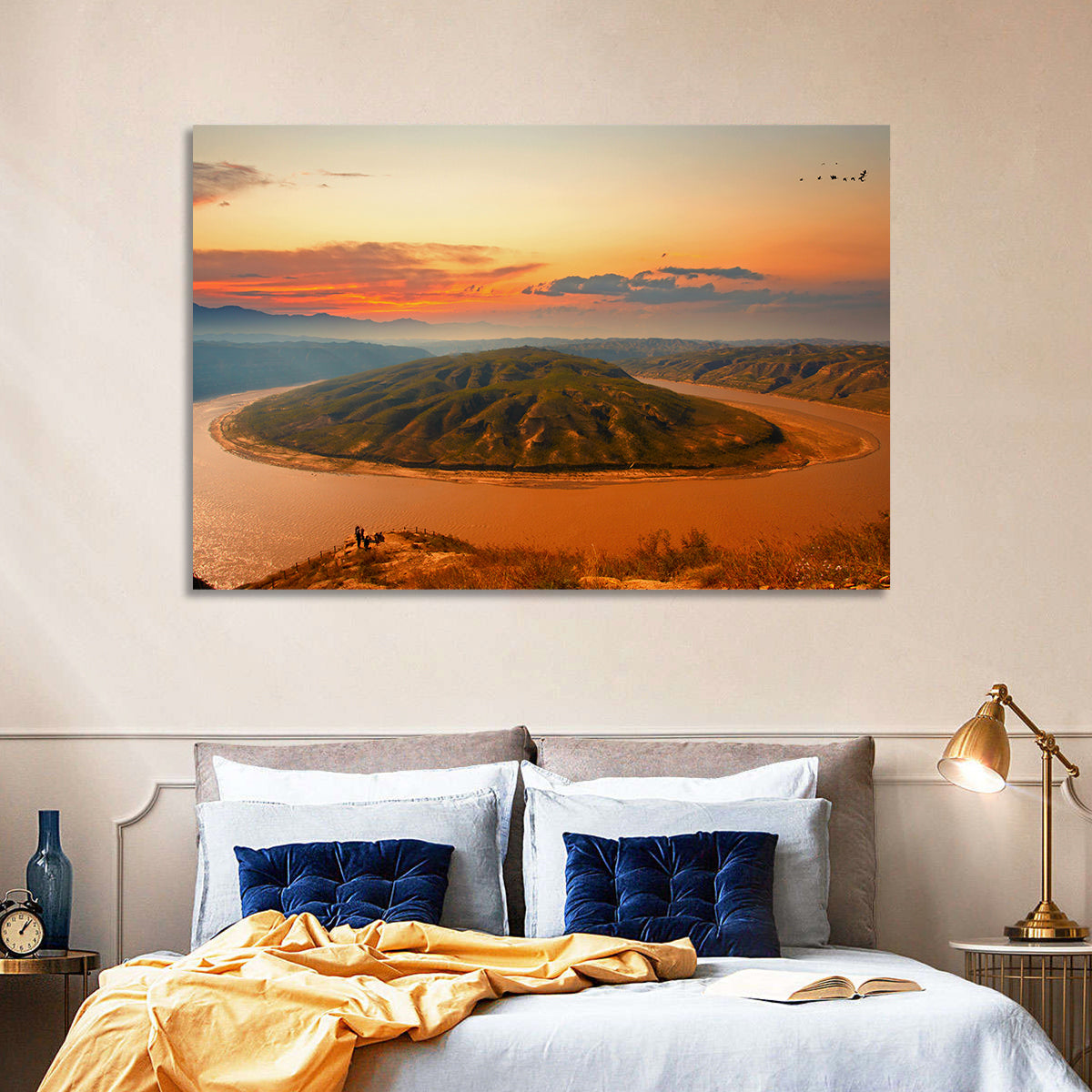 Yellow River Qianshan Bend Wall Art in a room, landscape