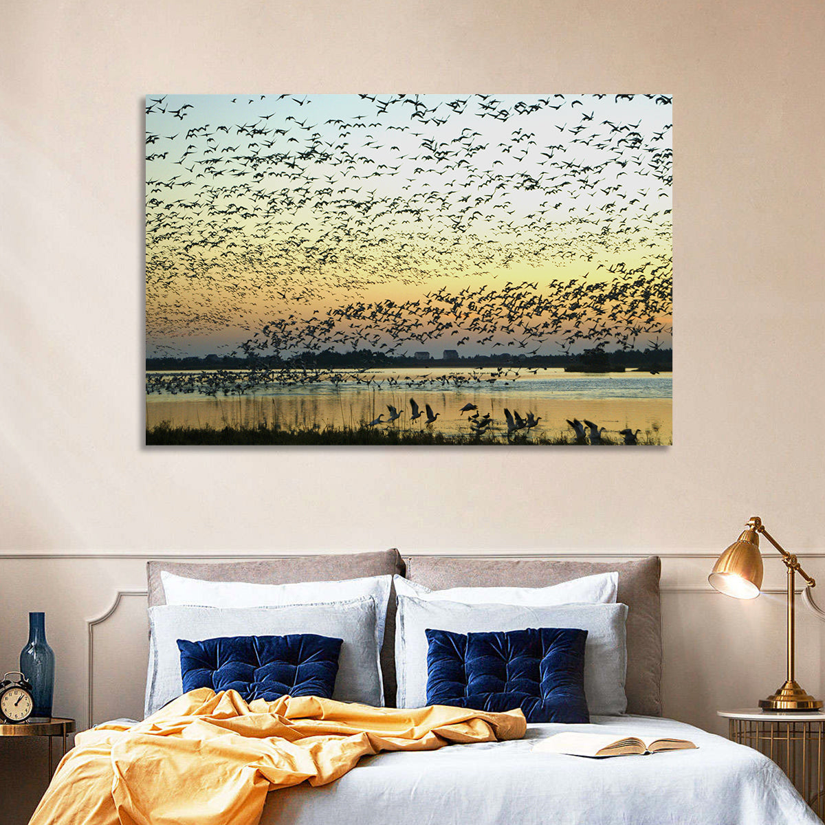 Snow Geese Over River Wall Art