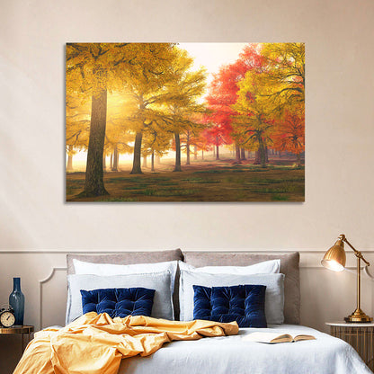 Foggy Autumn Forest Trees Wall Art