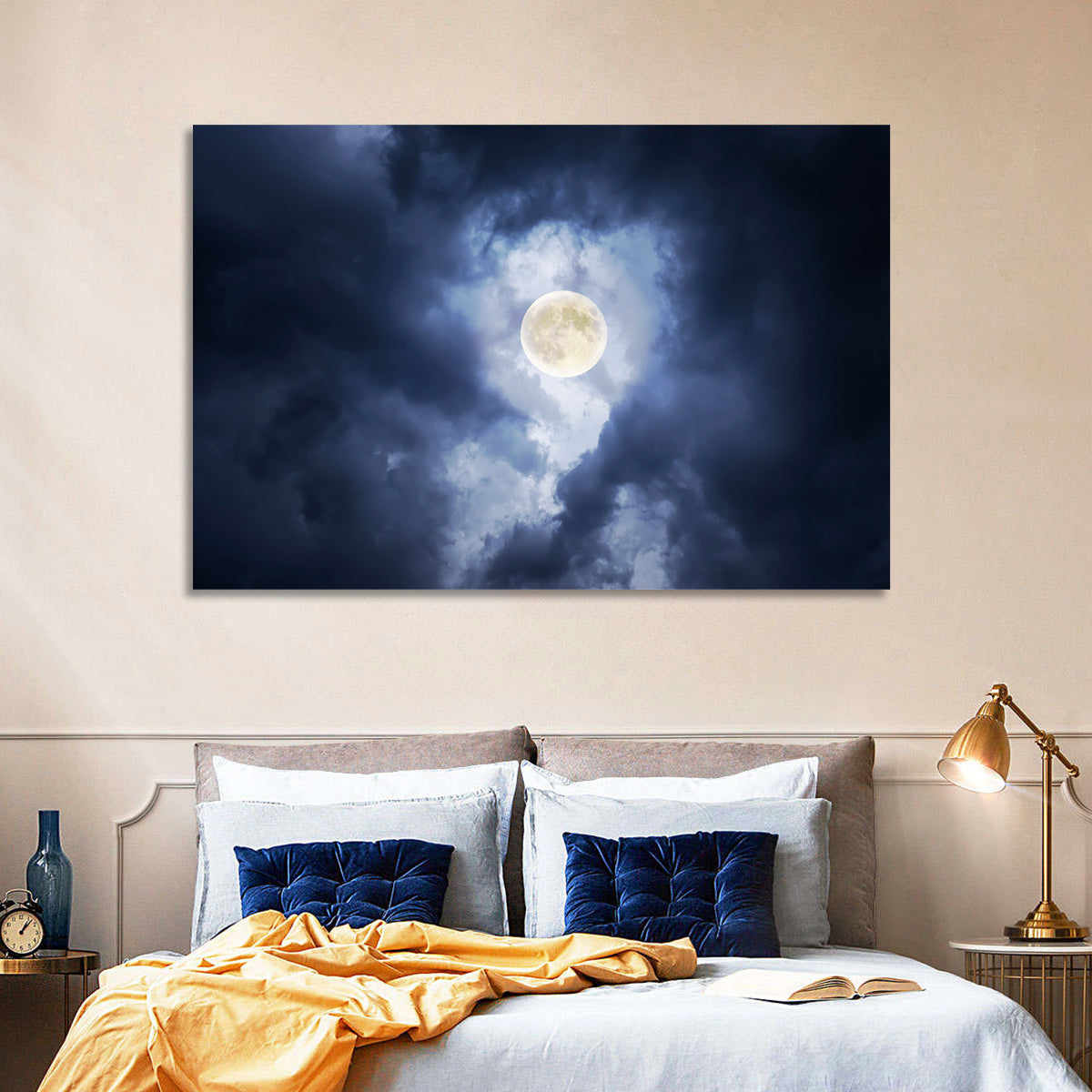 Supermoon Through Storm Clouds Wall Art in a room, landscape