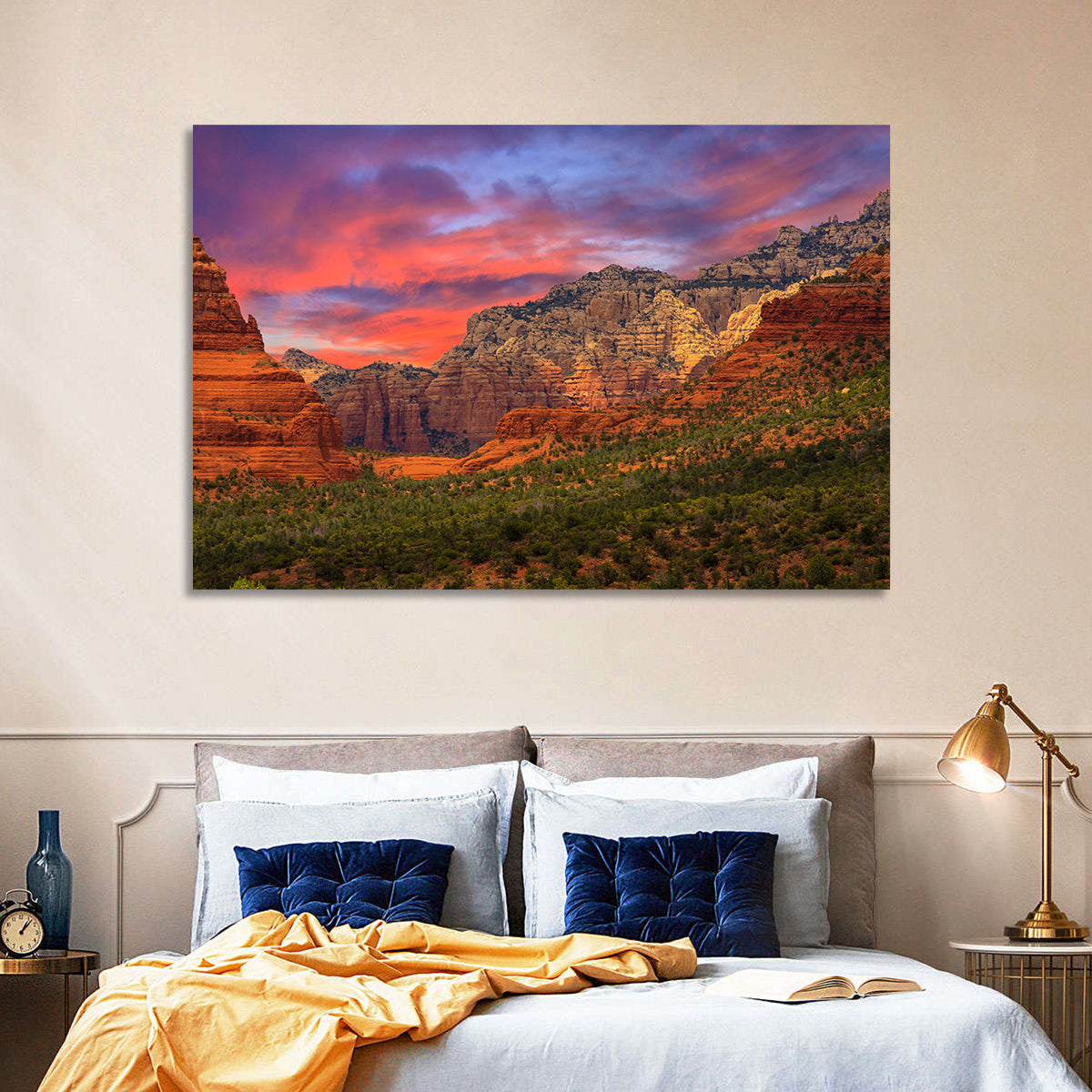 Sedona Red Rocks Sunrise Wall Art in a room, landscape