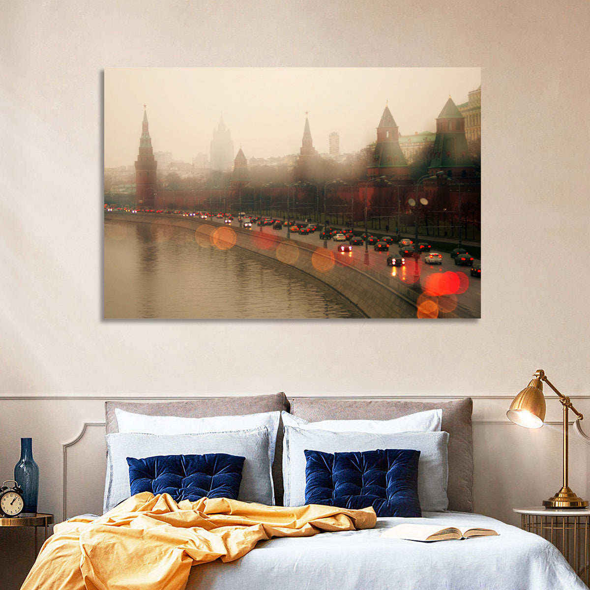 Foggy Moscow Kremlin at Dusk Wall Art in a room, landscape