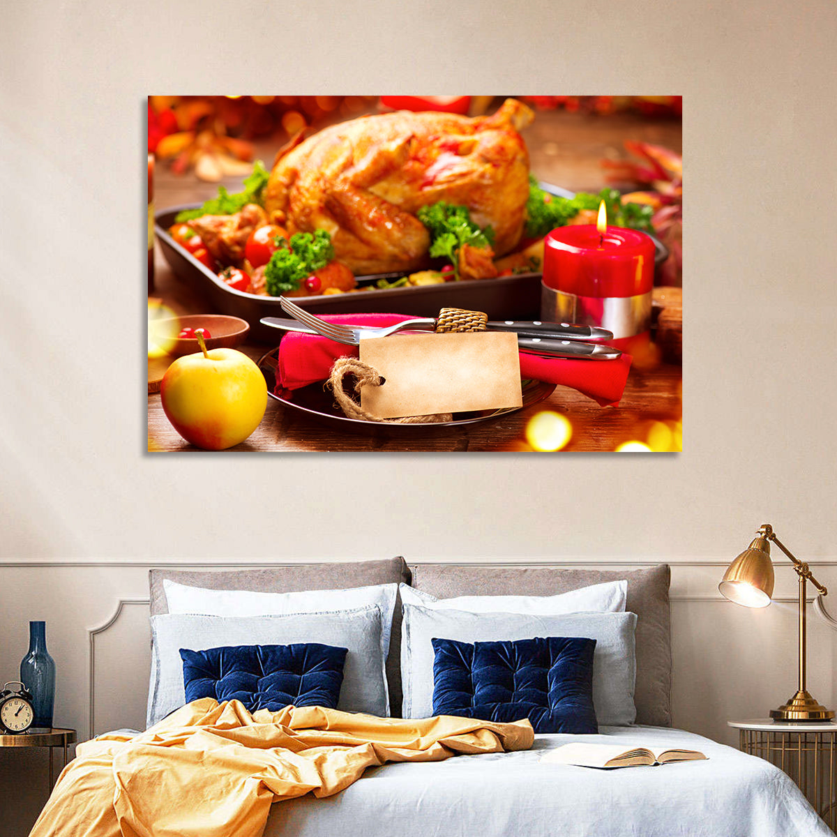 Roasted Turkey Holiday Still Life Wall Art in a room, landscape