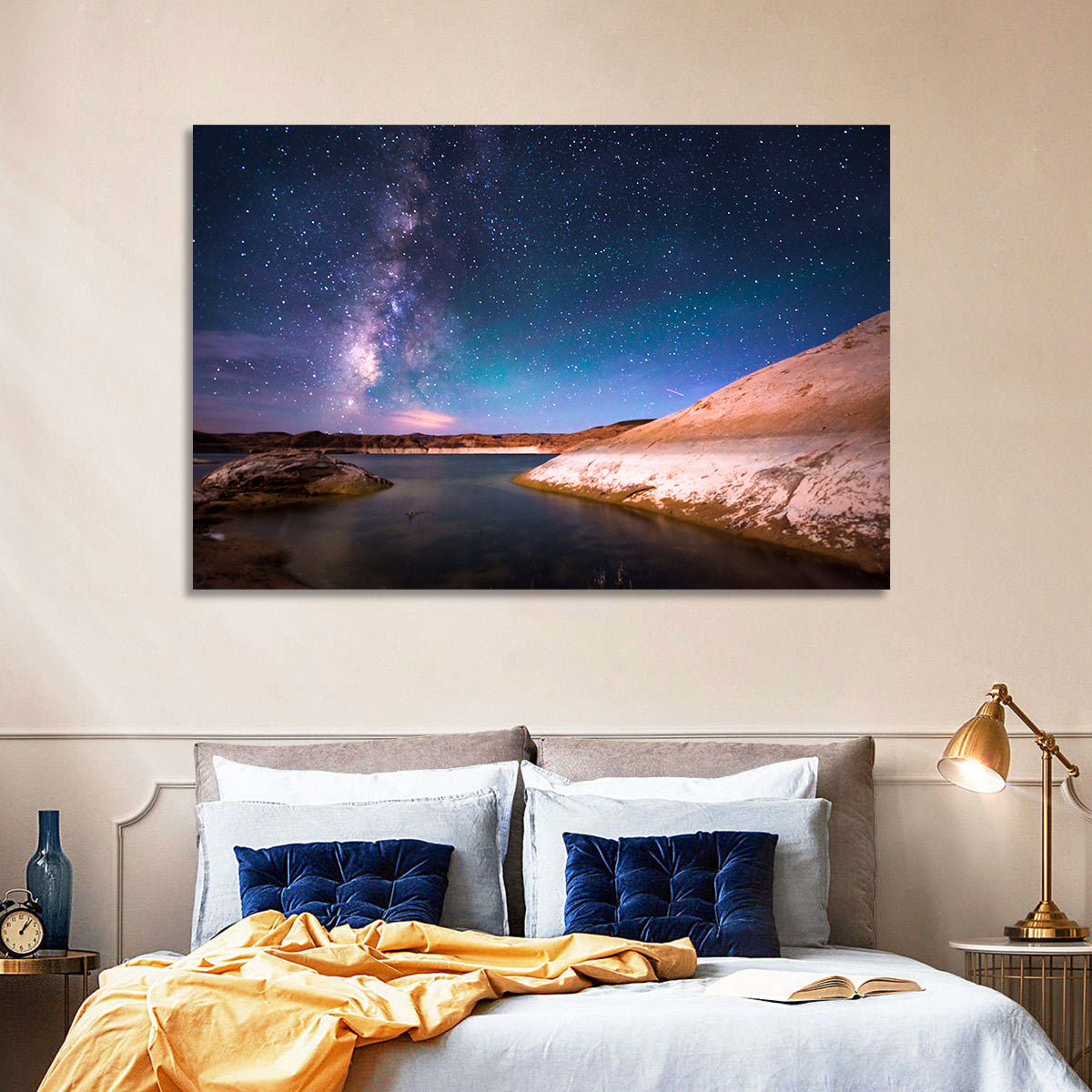 Lake Powell Night Sky Wall Art in a room, landscape