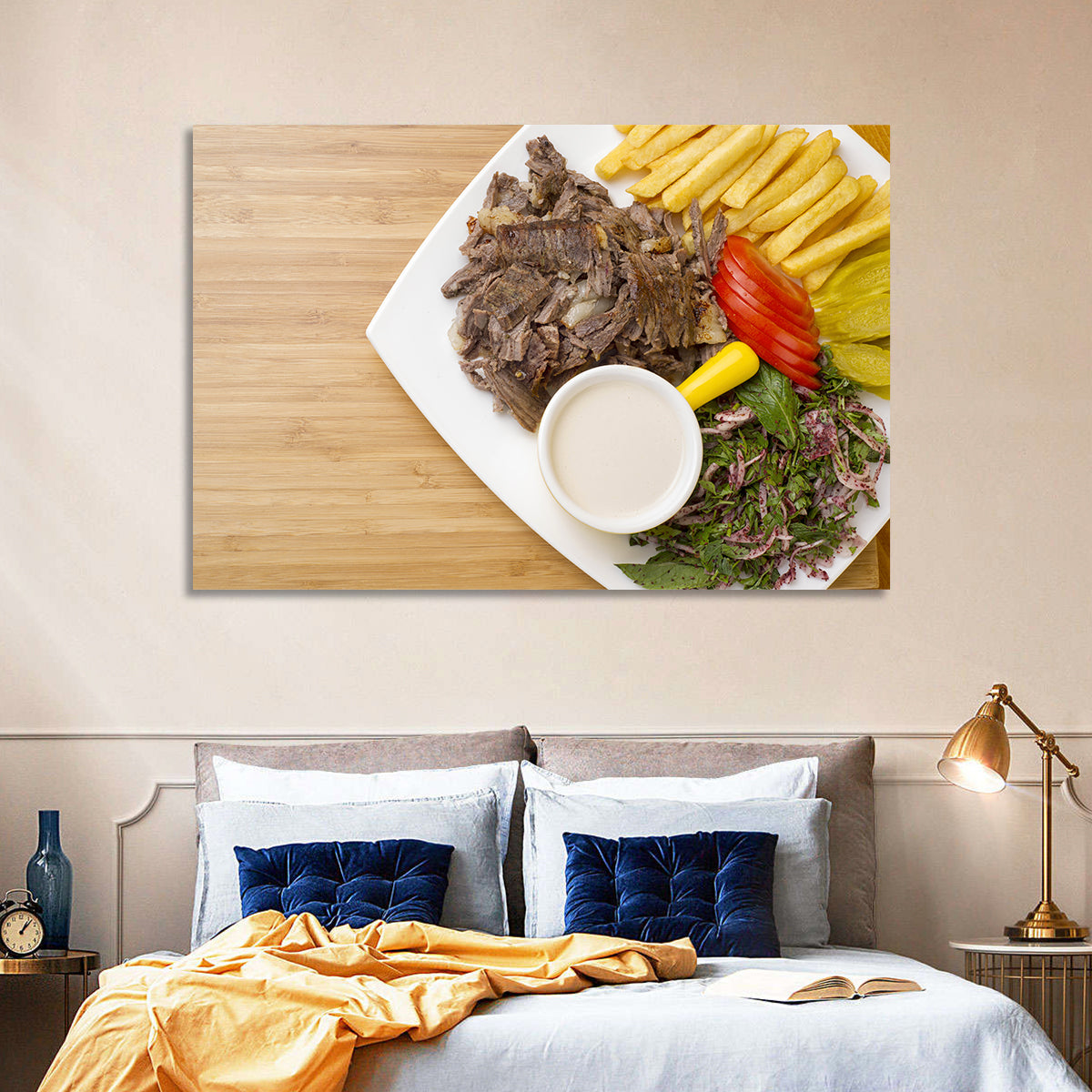 Shawarma and Fries Flat Lay Wall Art in a room, landscape