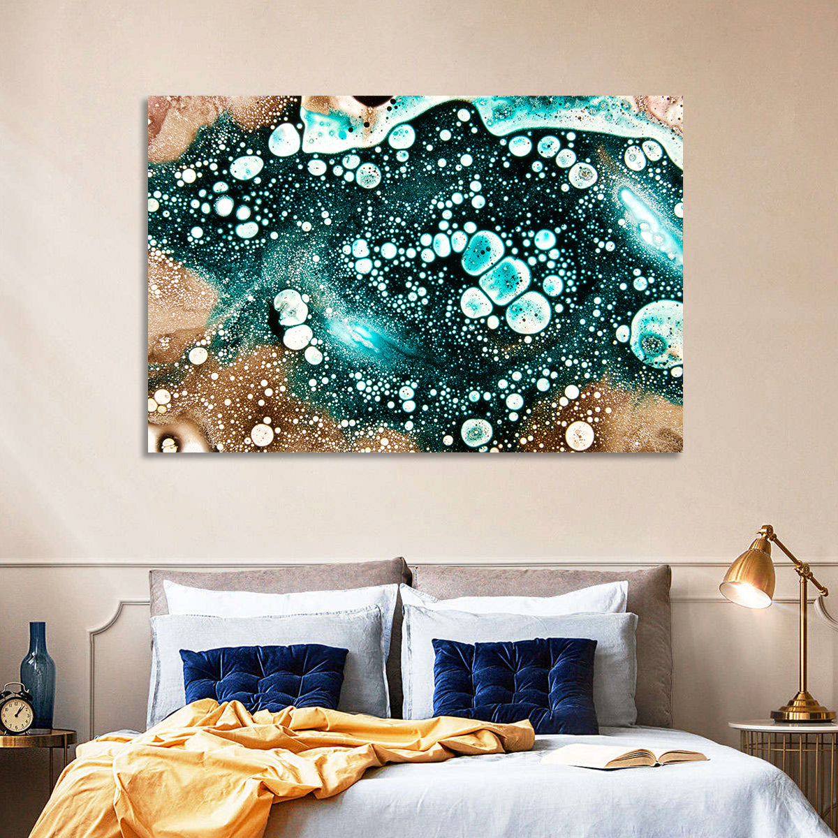 Teal Oil and Water Bubble Abstract Wall Art