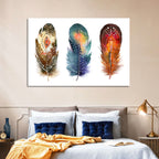 Boho Watercolor Feather Trio Wall Art