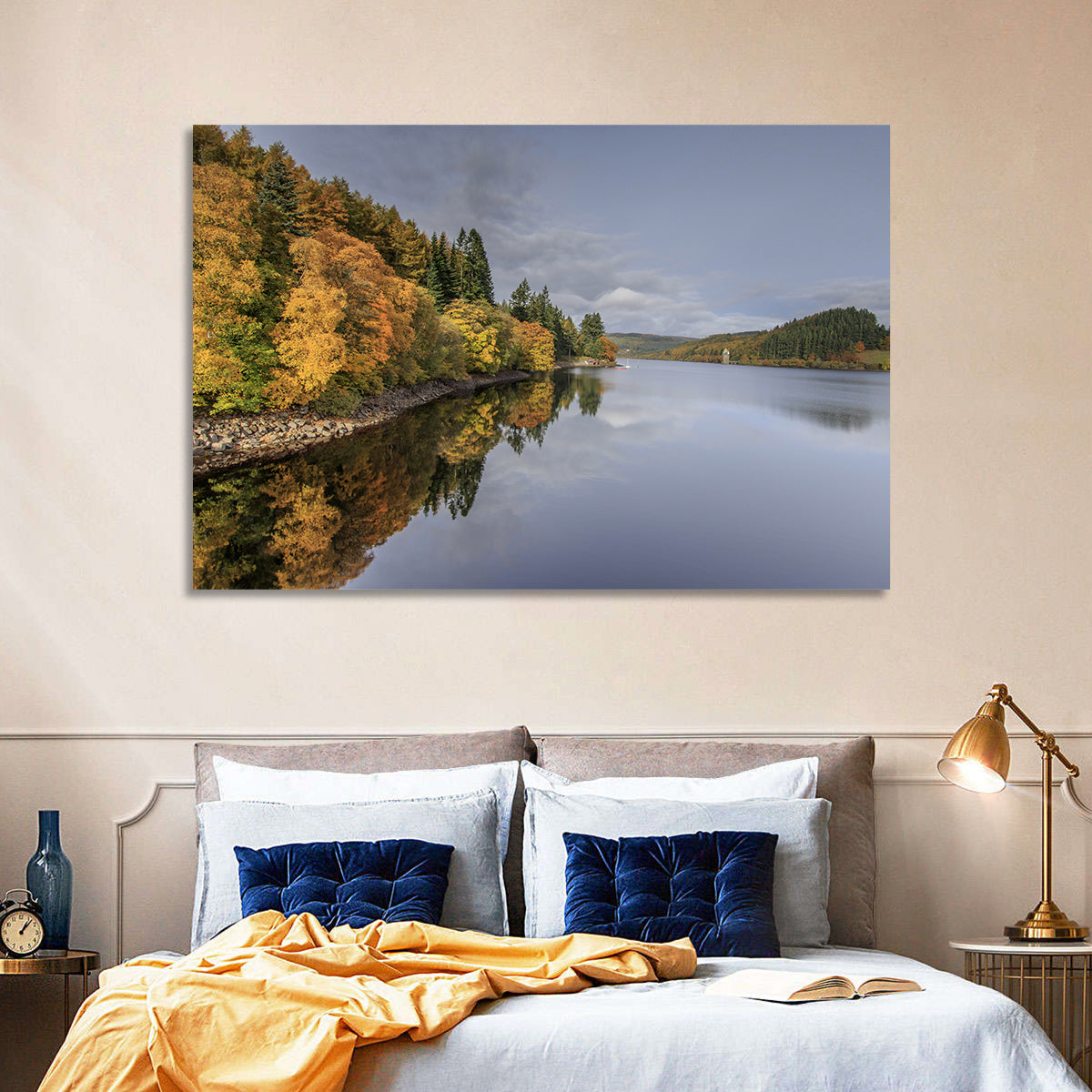 Autumn at Lake Vyrnwy Wall Art in a room, landscape