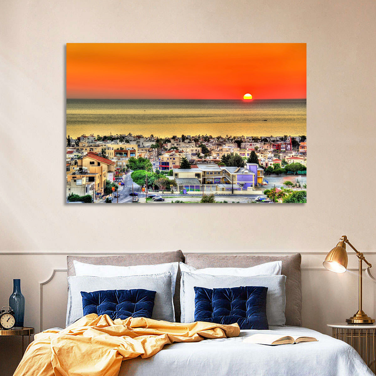 Paphos Sunset Wall Art in a room, landscape