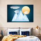 Geometric Snowy Mountain with Golden Sun Wall Art